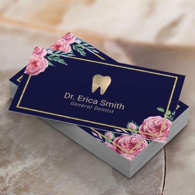 Dental Care Modern Navy & Gold Floral Dentist