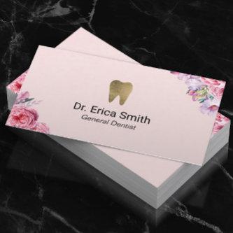 Dentist Blush Pink Floral Gold Tooth Dental Care