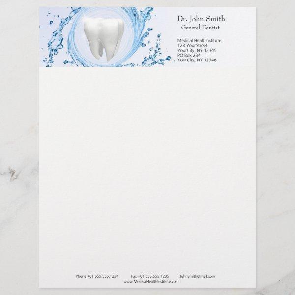 Dentist Dental Tooth Water Professional Letterhead
