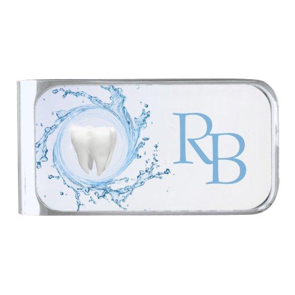 Dentist Dental Tooth Water Professional Silver Finish Money Clip
