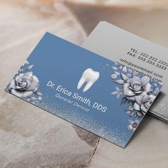 Dentist Luxury Silver Floral Blue Dental Care