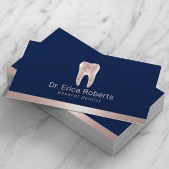Dentist Modern Rose Gold Border Navy Blue Dental