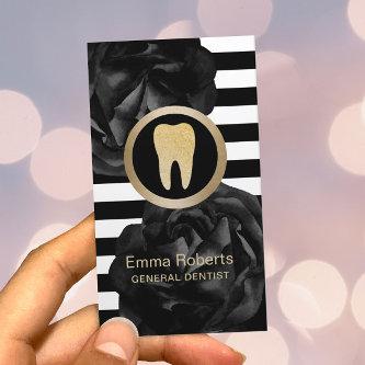 Dentist Modern Stripes Black Floral Dental Care