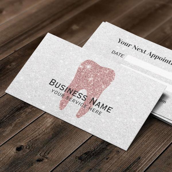 Dentist Rose Gold Glitter Tooth Modern Dental Appointment Card