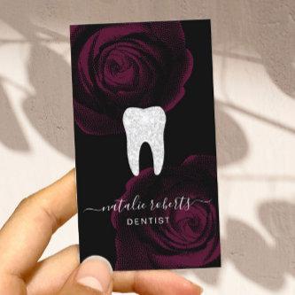 Dentist Tooth Burgundy Red Floral Dental Office