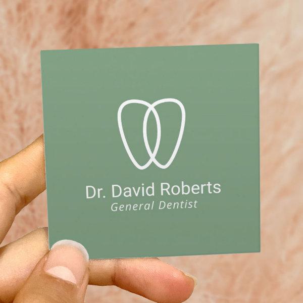 Dentist Tooth Logo Minimalist Green Dental Care Square