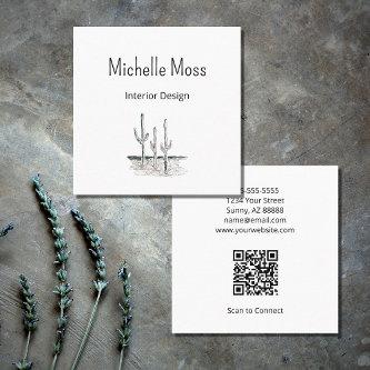 Desert Botanical Cactus QR code Minimalist  Square