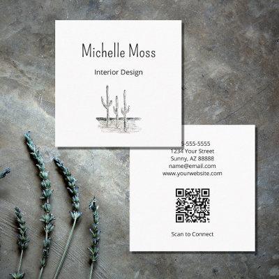 Desert Botanical Cactus QR code Minimalist  Square