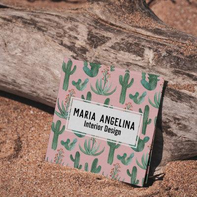 Desert Cactus and Succulents Watercolor Design Square