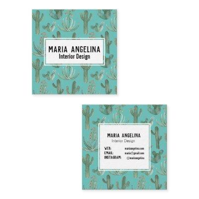 Desert Cactus and Succulents Watercolor Design Square