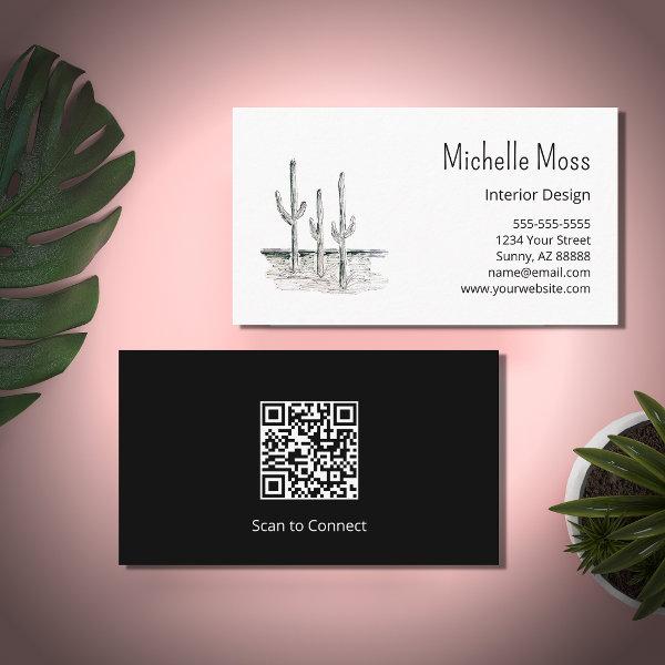 Desert Cactus QR code Minimalist Black White