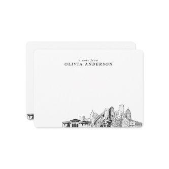 Detroit Skyline Sketch Personalized Note Cards