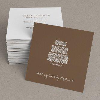 Diamond cake on dark brown wedding cake decorator square