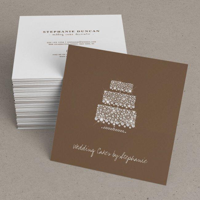 Diamond cake on dark brown wedding cake decorator square