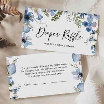 Diaper Raffle Blue Botanical Floral Enclosure Card