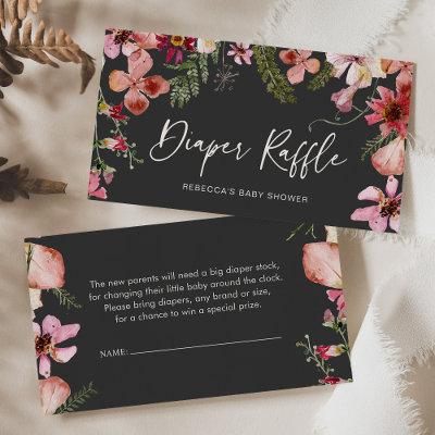 Diaper Raffle Charcoal Peach Floral Enclosure Card