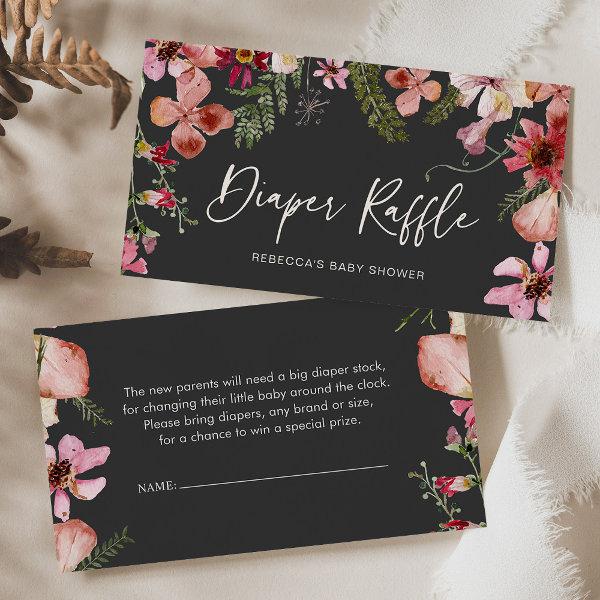 Diaper Raffle Charcoal Peach Floral Enclosure Card