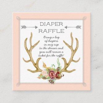 Diaper Raffle Ticket Boho Deer Antlers Blush Roses