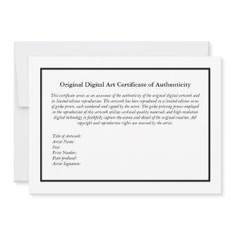Digital Art Print Certificate of Authenticity Thank You Card