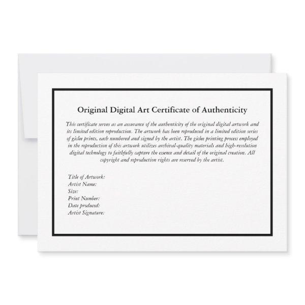 Digital Art Print Certificate of Authenticity Thank You Card