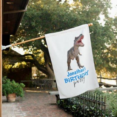 Dinosaur Boy BIRTHDAY  House Flag