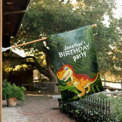 Dinosaur Boy BIRTHDAY  House Flag