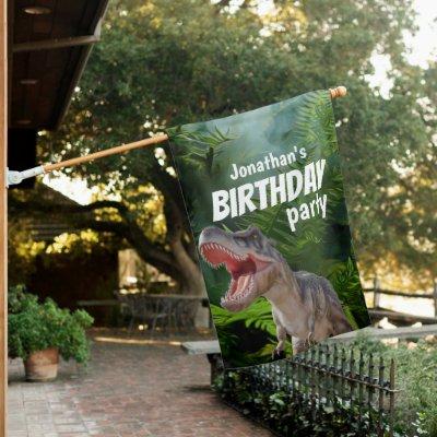 Dinosaur Boy BIRTHDAY  House Flag