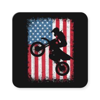 Dirt Bike American Flag Motocross Biker Men Boys V Square