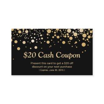 Discount Coupon Card Bright Black Gold Confetti