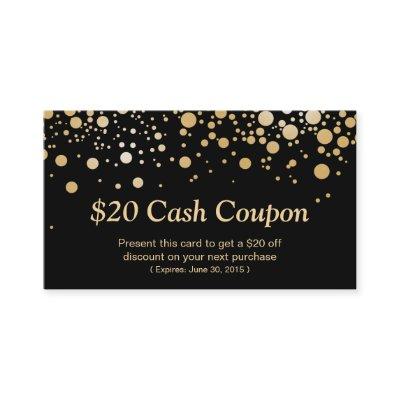 Discount Coupon Card Bright Black Gold Confetti
