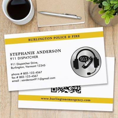Dispatcher Custom Thin Gold Line 911 Logo QR Code