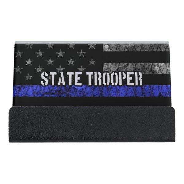 Distressed State Trooper Police Flag Desk  Holder
