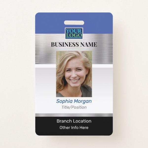 DIY Business Photo Name Logo Info, Silver Blue Blk Badge