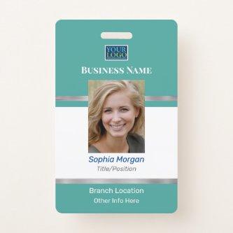 DIY Business Photo Name Logo Info, Teal & White Badge