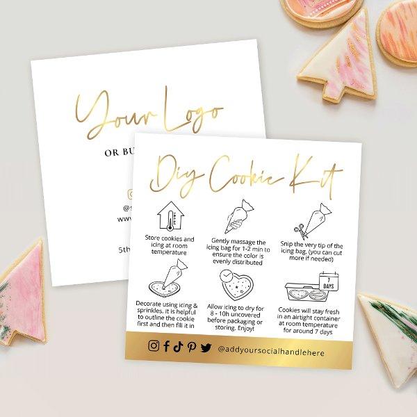 DIY Cookie Decorating Guide White & Gold Script Square