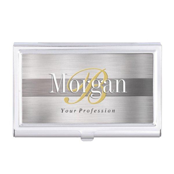 DIY Gold Monogram White Name, Lt/Dk Brushed Silver  Case