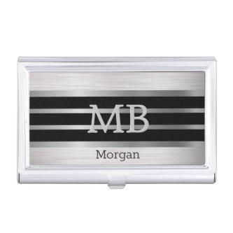 DIY Monogram/Name Bk/Silver Stripes Brushed Silver  Case