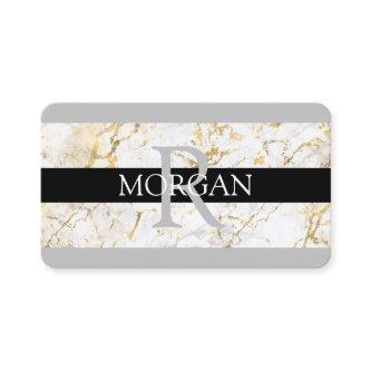 DIY Monogram Name, Black Grey Gold Marble Stripes