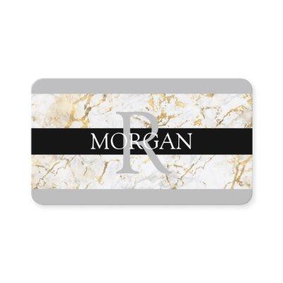 DIY Monogram Name, Black Grey Gold Marble Stripes