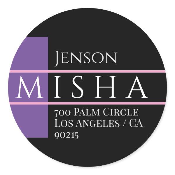 DIY Name & Address / Purple, Black and Pink Classic Round Sticker