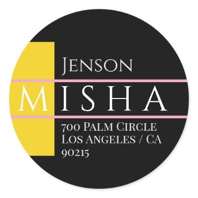 DIY Name & Address / Yellow Gold, Black and Pink Classic Round Sticker