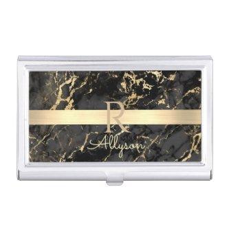 DIY Name & Monogram, Gold Bar, Black & Gold Marble  Case