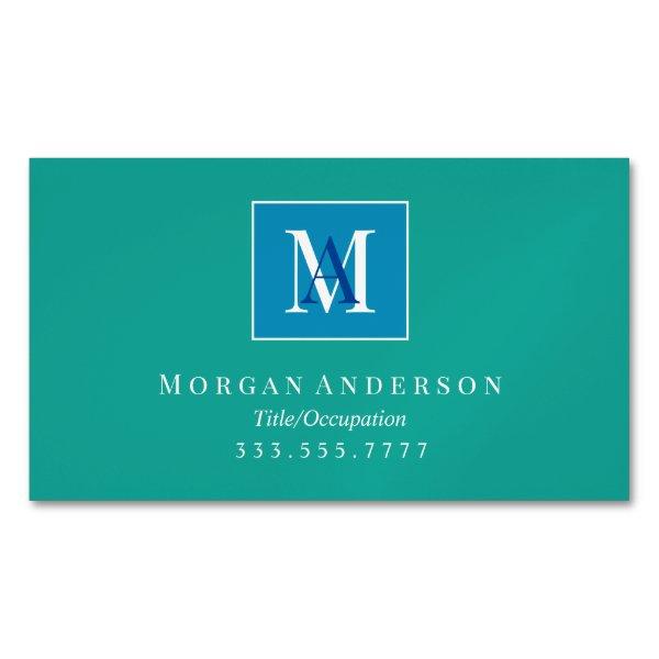 DIY White/Blue Monogram Name White Frame, Teal  Magnet