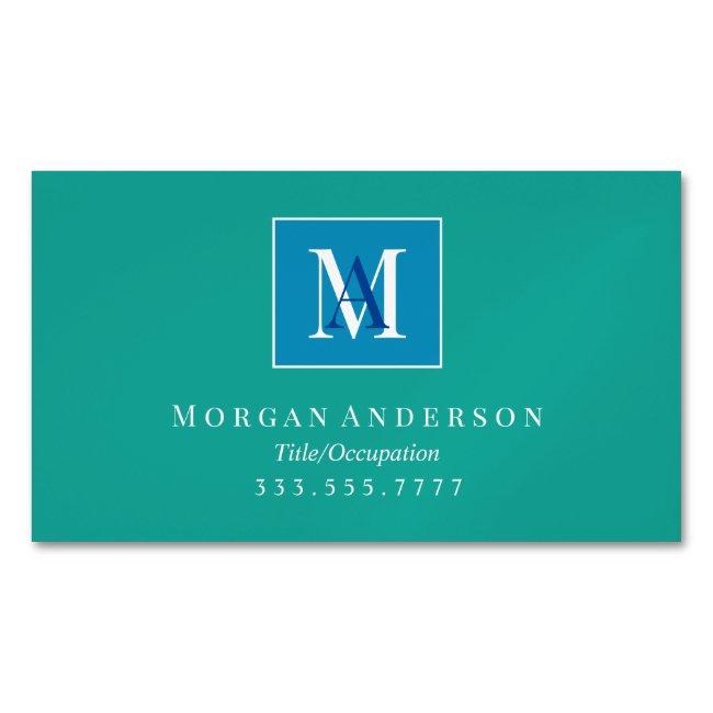 DIY White/Blue Monogram Name White Frame, Teal Magnet