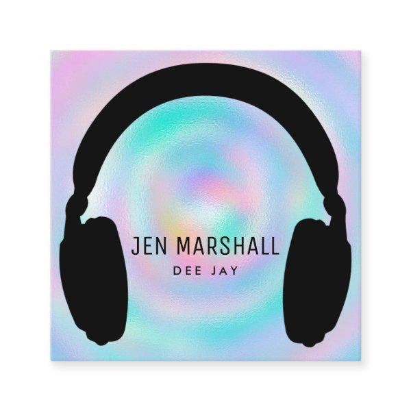 DJ headphones on faux holographic background Square