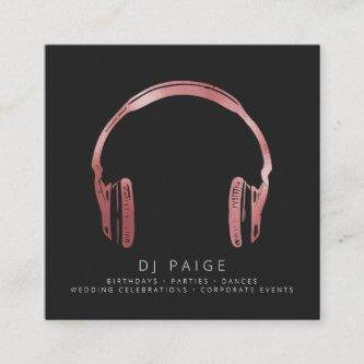 DJ Rose Gold Headphones Logo Black Square