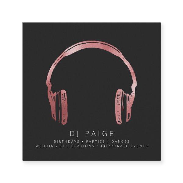 DJ Rose Gold Headphones Logo Black Square