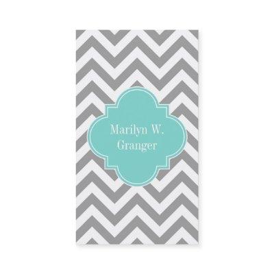 Dk Gray White LG Chevron Turquoise Name Monogram