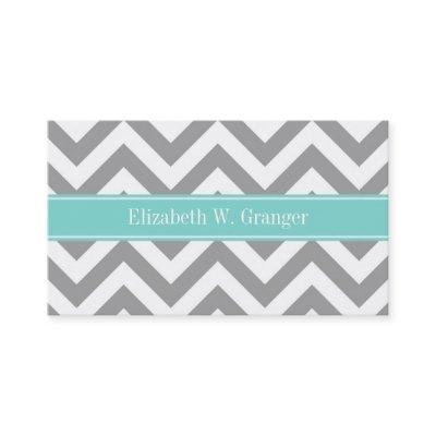 Dk Gray White LG Chevron Turquoise Name Monogram
