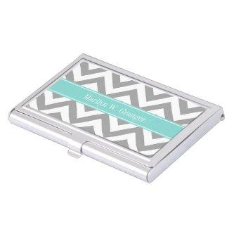 Dk Gray White LG Chevron Turquoise Name Monogram  Case